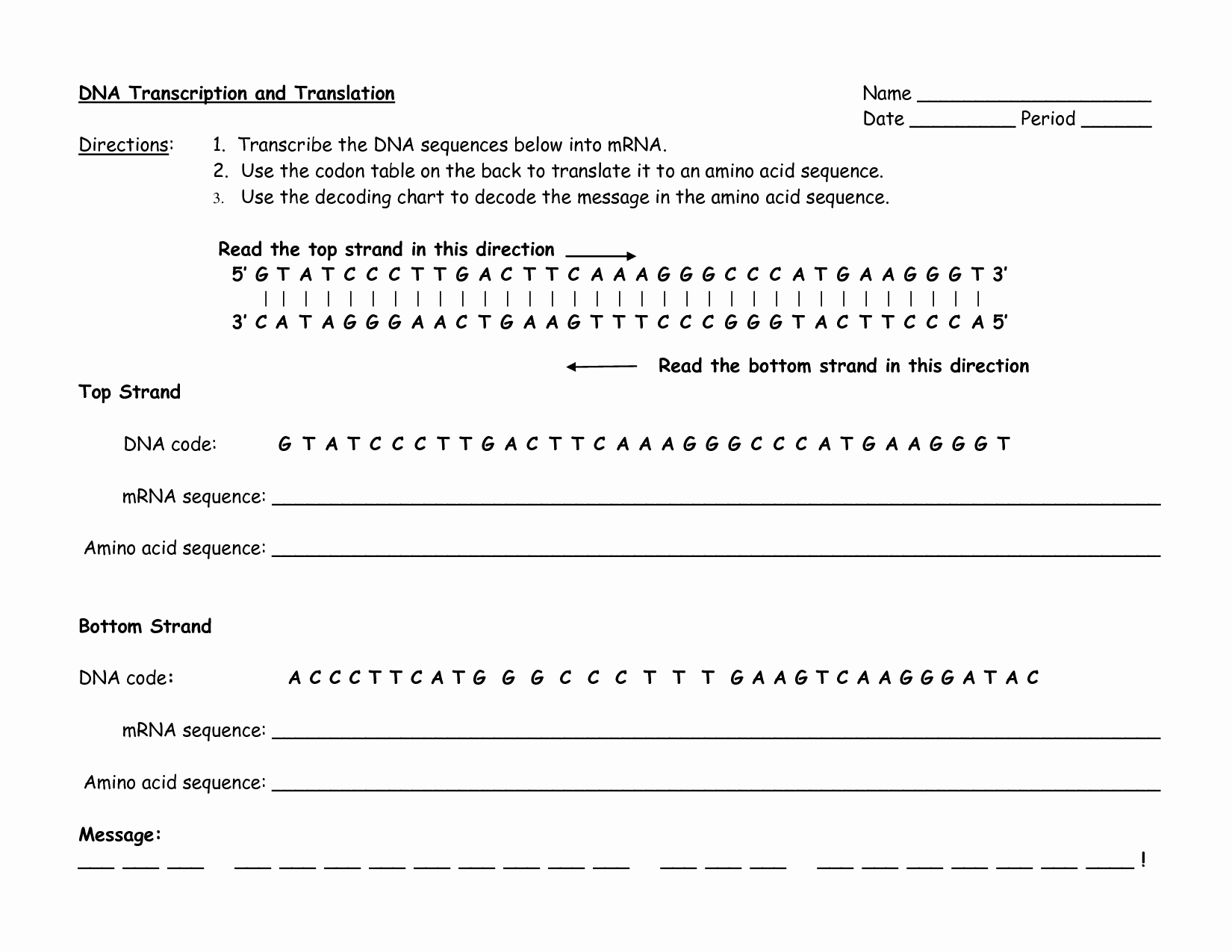 Dna Transcription and Translation Worksheet Inspirational Transcription and Translation Practice Worksheet Key