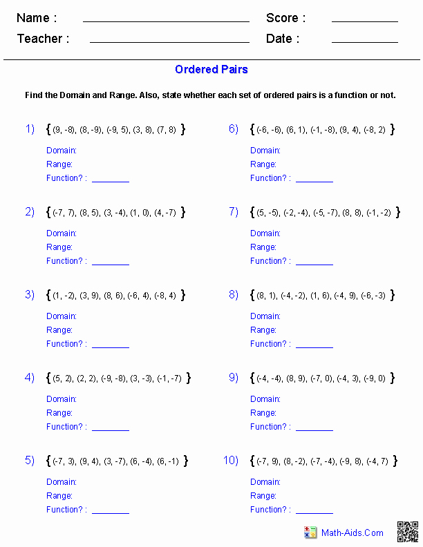 Domain and Range Worksheet Answers New Algebra 1 Worksheets