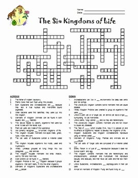 Domains and Kingdoms Worksheet Inspirational the Six Kingdoms and Three Domains Of Life Crossword