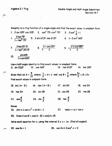 Double Angle Identities Worksheet Beautiful Trig Identities Intro