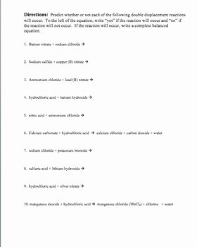 Double Replacement Reaction Worksheet Beautiful Predicting the Products Of Single and Double Displacement
