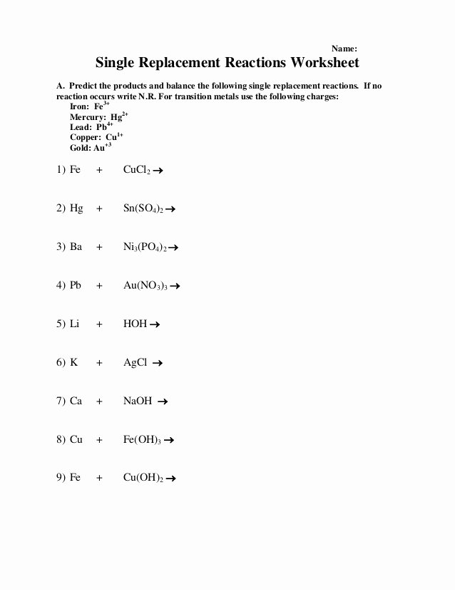 Double Replacement Reaction Worksheet Inspirational Single Replacementpractice