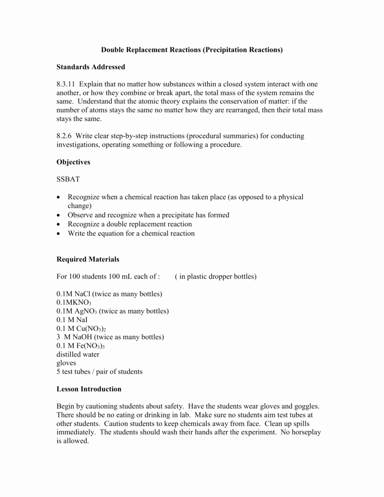 Double Replacement Reaction Worksheet Inspirational Worksheet Double Replacement Reactions