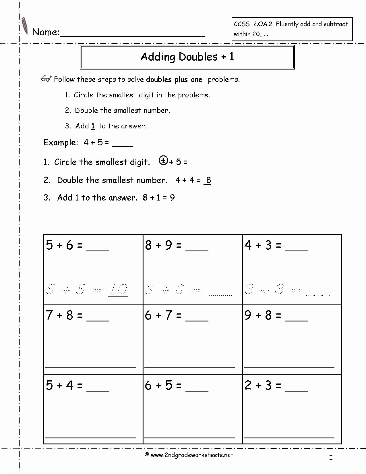 Doubles Plus One Worksheet