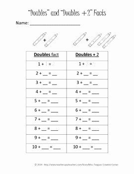 Doubles Plus One Worksheet Luxury Doubles and Doubles Plus Two by Miss Teague S Creative