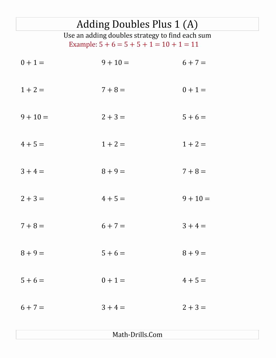 Doubles Plus One Worksheet Unique Adding Doubles Plus 1 Small Numbers A