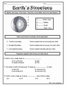 Earth Layers Worksheet Pdf Unique Earth S Structure Test Layers Tectonic Plates Volcanoes