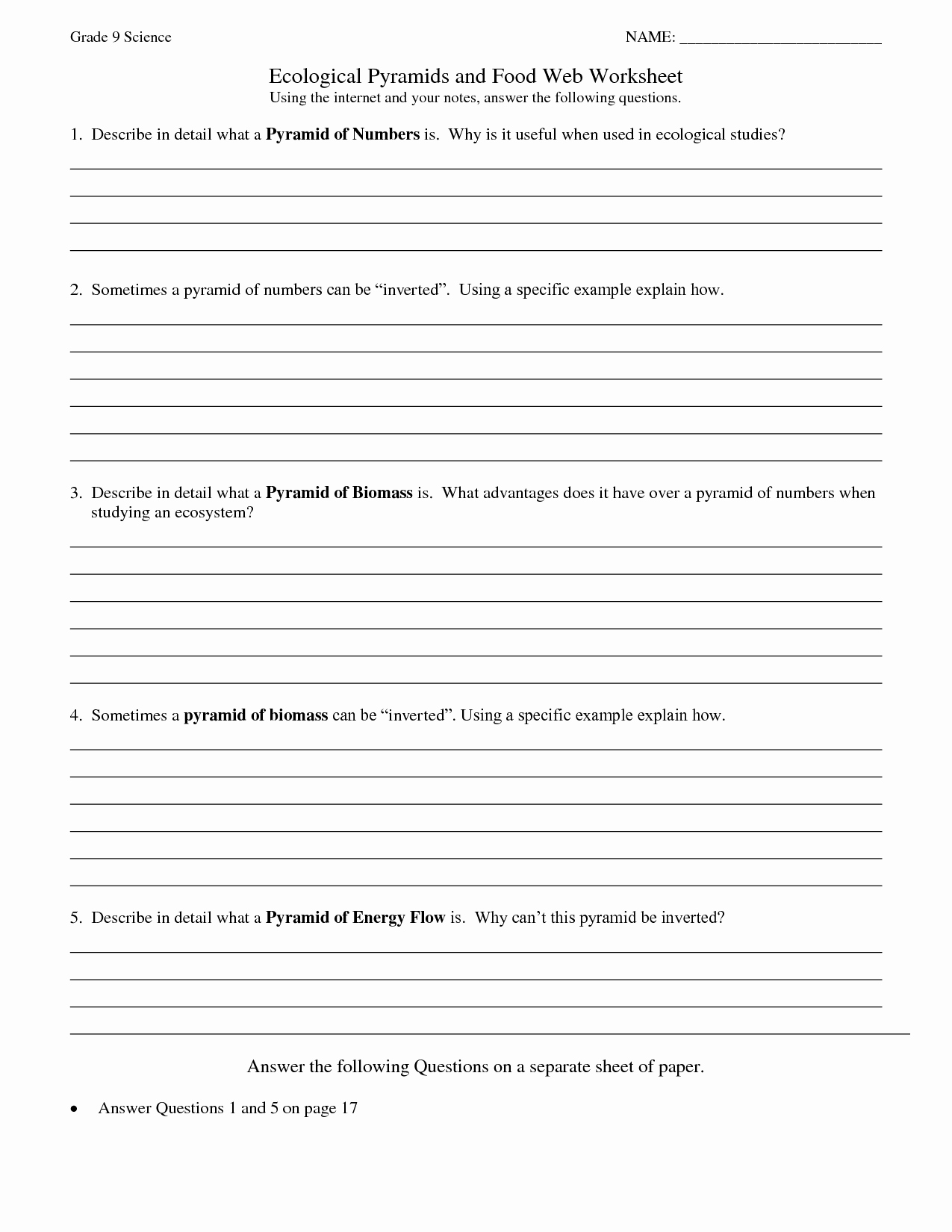 Ecological Pyramids Worksheet Answer Key