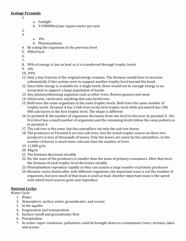 Ecological Pyramids Worksheet Answers Unique Energy Flow In An Ecosystem Worksheet Answers Biozone