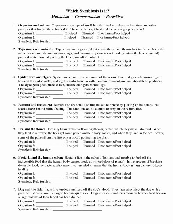 Ecological Relationships Worksheet Answers Beautiful Page 1 Types Of Symbiosis Worksheetc