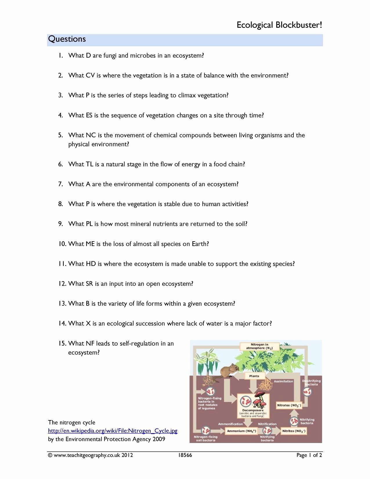 Ecological Succession Worksheet Answers