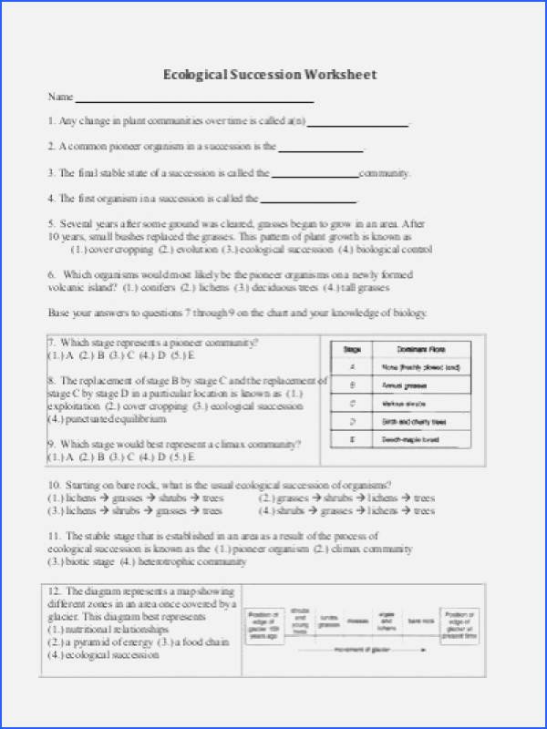 Ecological Succession Worksheet Answers Awesome Ecological Succession Worksheet