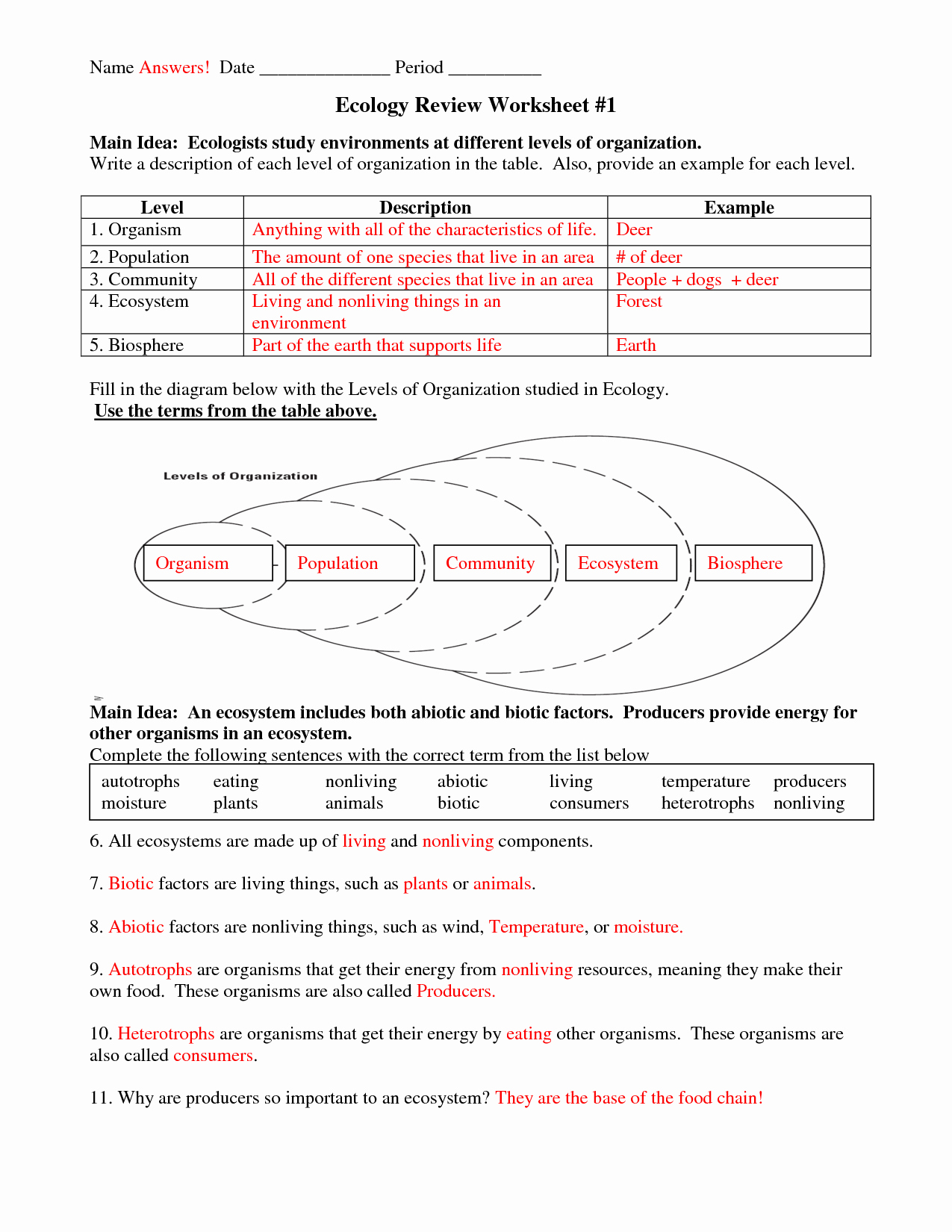 Ecological Succession Worksheet Answers Best Of Six Levels Of Ecology