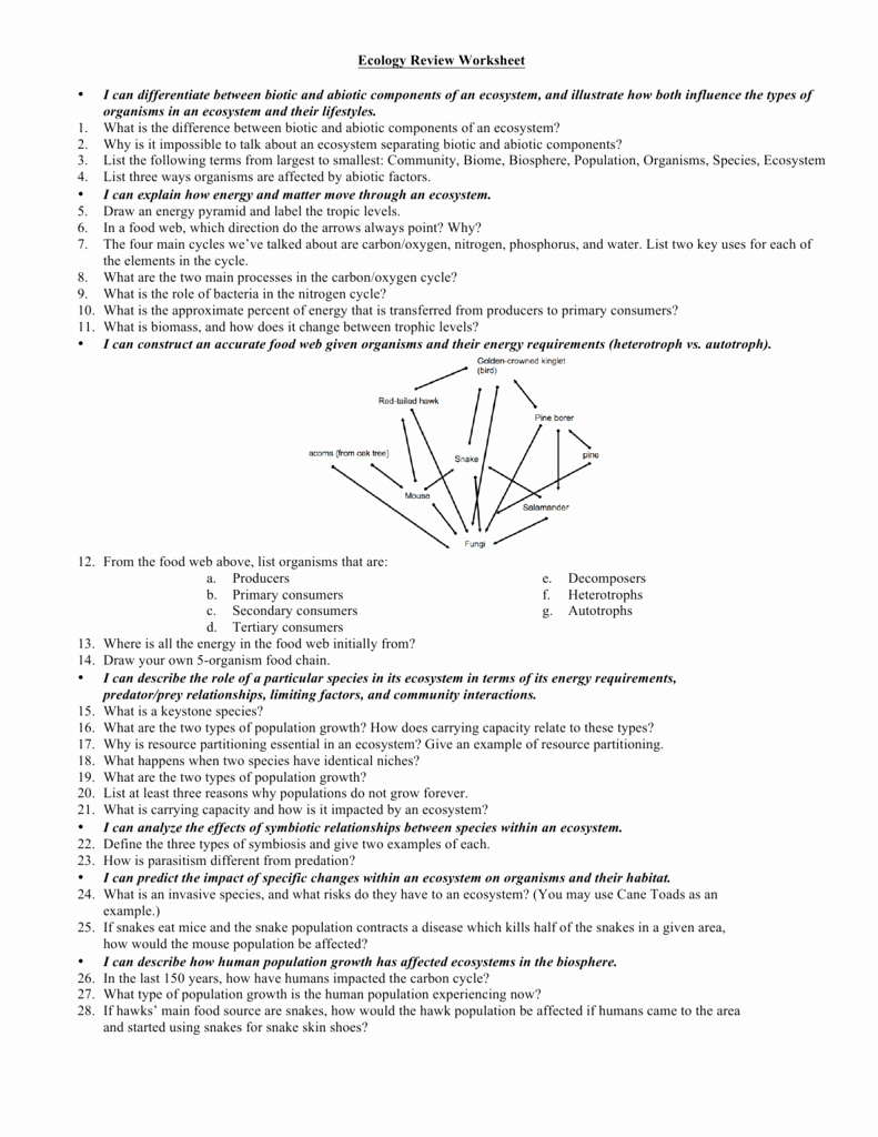 Ecology Review Worksheet 1 Awesome Ecology Review Worksheet • I Can Differentiate Between