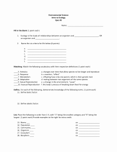 Ecology Review Worksheet 1 Awesome the Ecology Review Worksheet