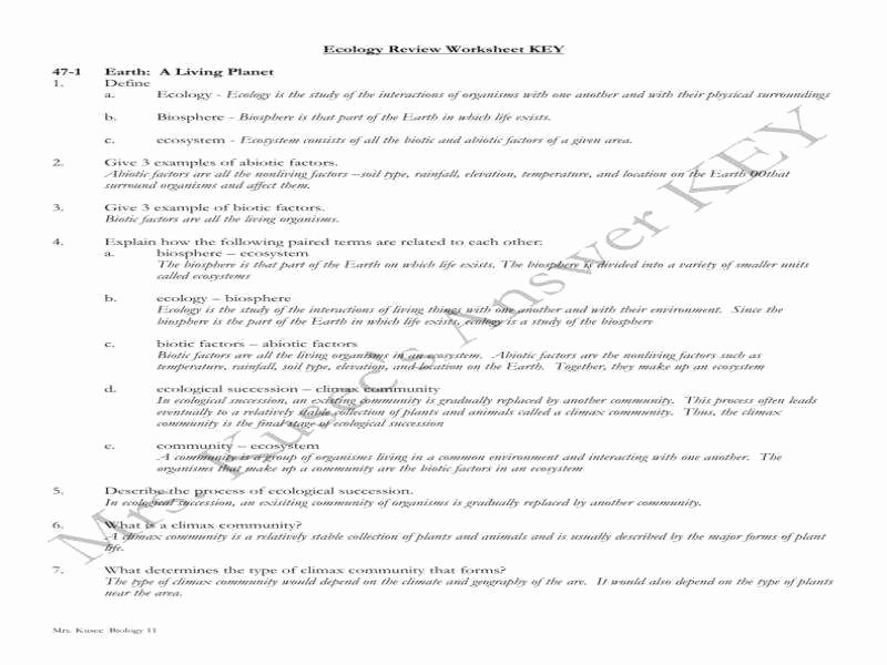 Ecology Review Worksheet 1 Elegant Ecology Worksheets