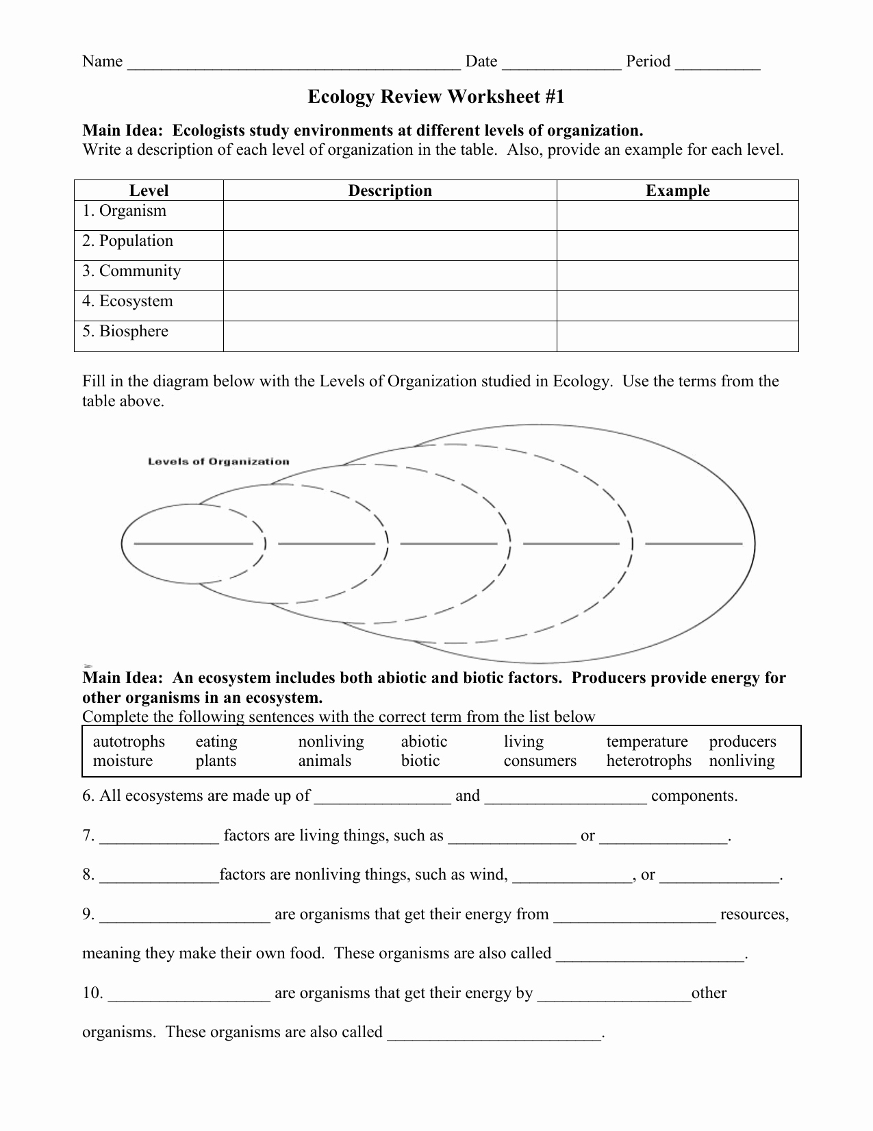 Ecology Review Worksheet 1 Inspirational Ecology Review Worksheet 1