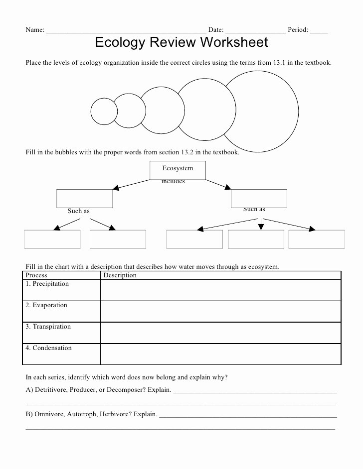 Ecology Review Worksheet 1 New Ecology Review Worksheet