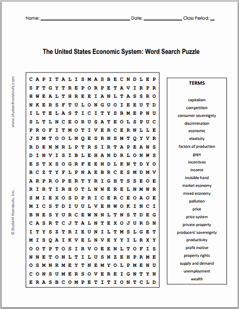 Economic Systems Worksheet Pdf Lovely U S Economy Word Search Puzzle