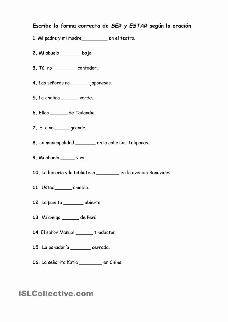 El Verbo Ser Worksheet Answers Best Of 9 Best Of El Verbo Estar Worksheets Spanish Ser