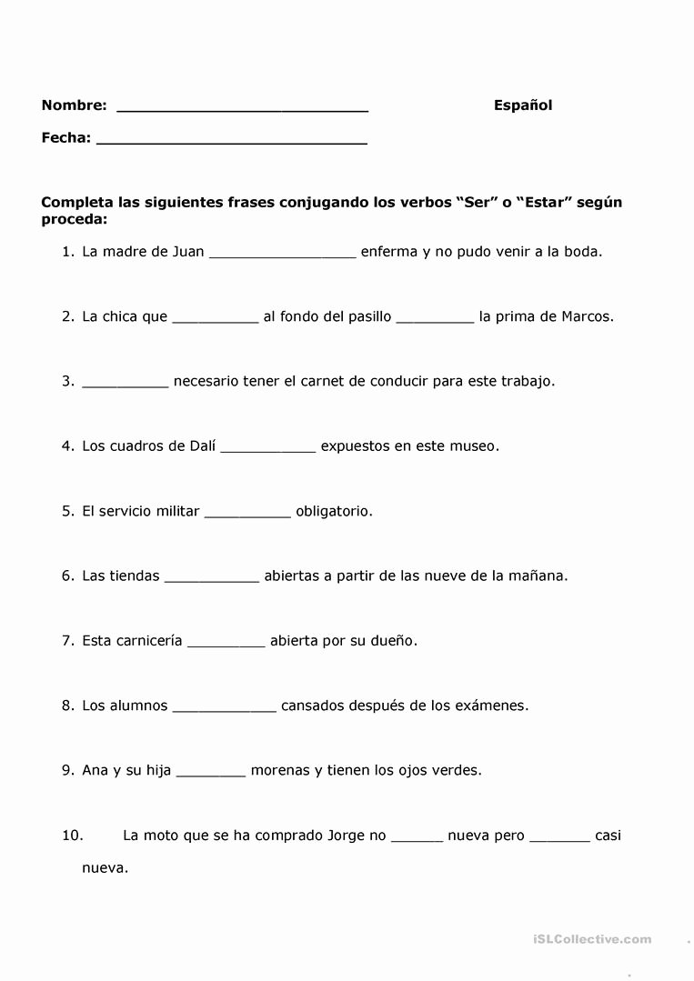 50 El Verbo Ser Worksheet Answers Chessmuseum Template Library