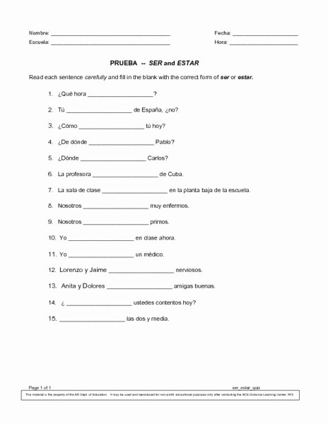 El Verbo Ser Worksheet Answers Luxury which E Fits Ser or Estar Worksheet for 6th 8th