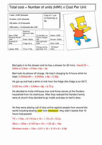 Electrical Power Worksheet Answers Beautiful the Simpsons Cost Of Electricity by Bigdavekelly