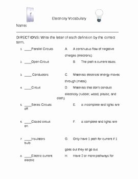 Electrical Power Worksheet Answers Best Of Electricity Vocabulary Worksheet by Ramona Briley