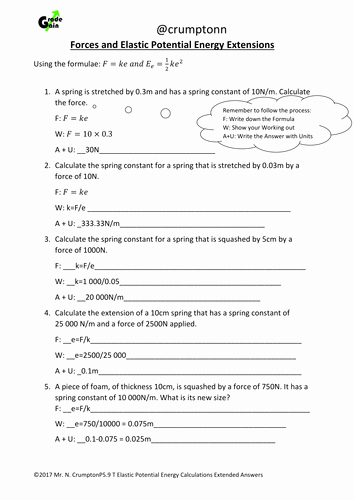 Electrical Power Worksheet Answers Fresh Gcse Physics Elastic Potential Energy Worksheets by