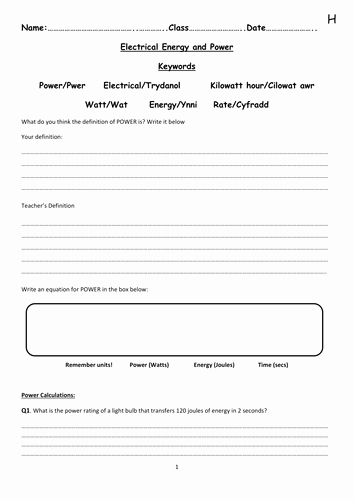 Electrical Power Worksheet Answers Inspirational Electrical Energy and Power Worksheets by Nftb99