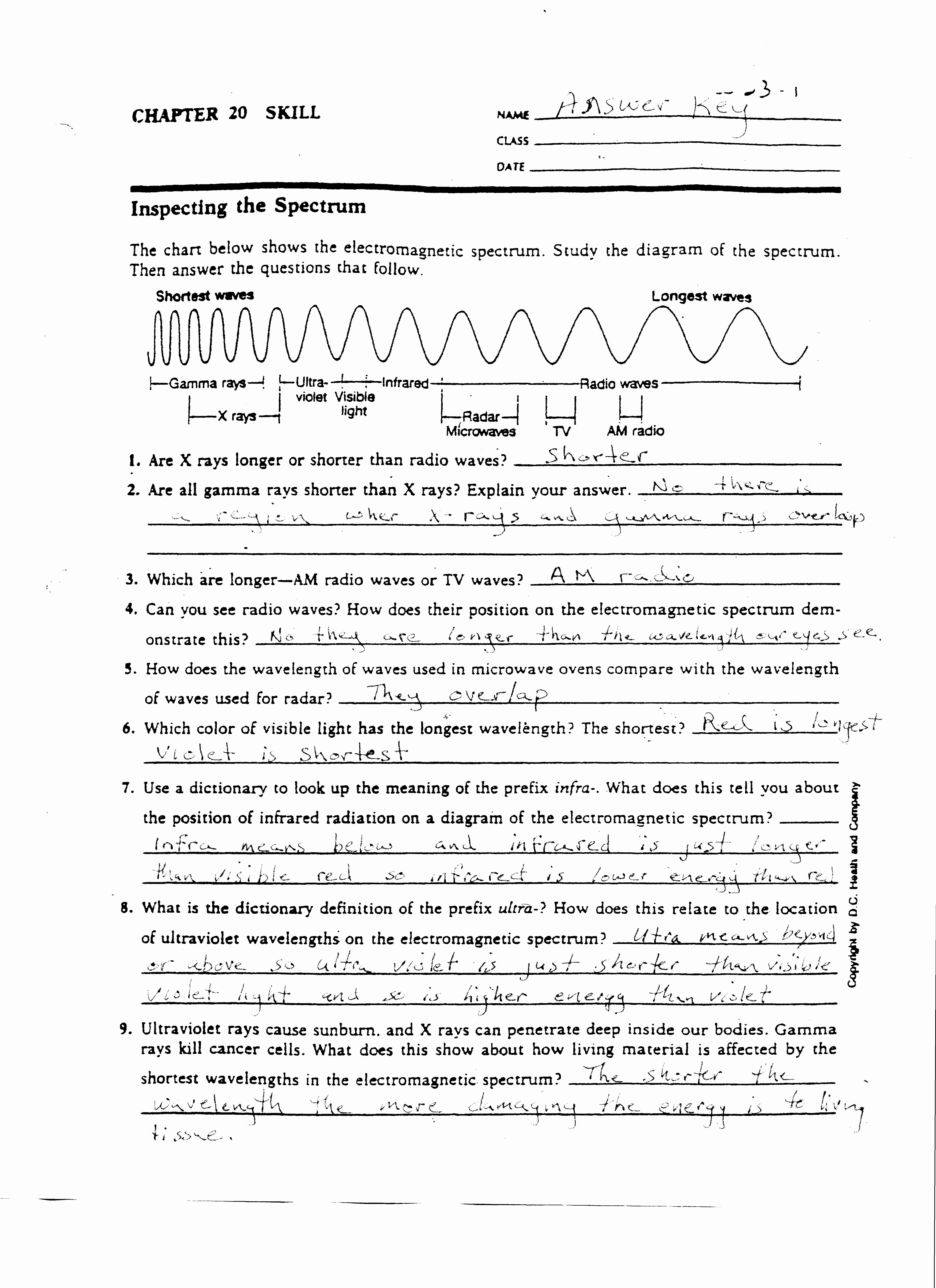 Chemistry Electromagnetic Spectrum Worksheet Answers Intended For The Electromagnetic Spectrum Worksheet Answers