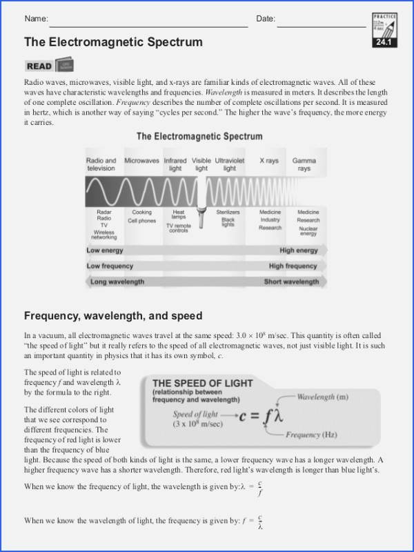 Electromagnetic Spectrum Worksheet Answers Fresh Waves and Electromagnetic Spectrum Worksheet Answers