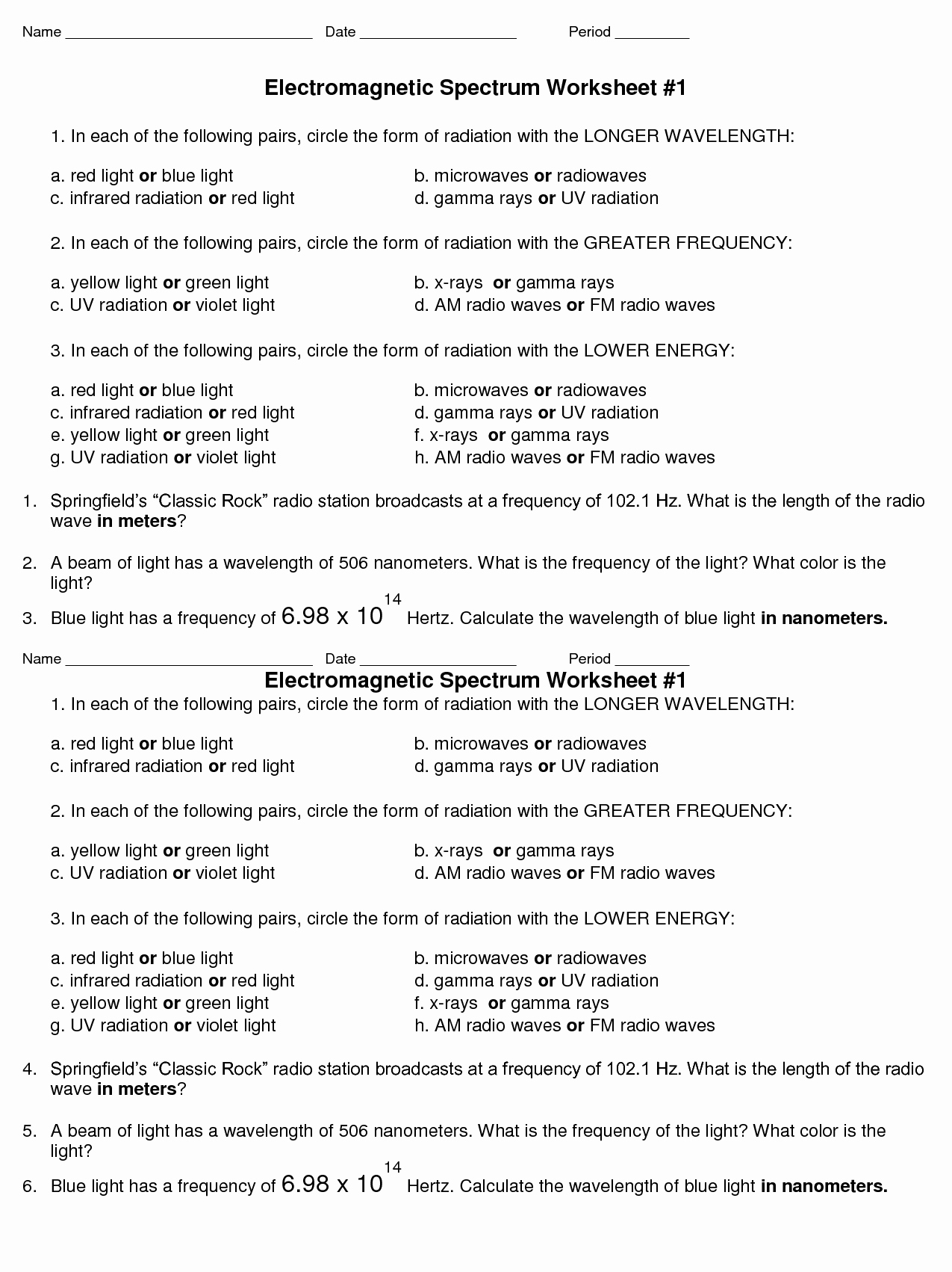 Electromagnetic Spectrum Worksheet Answers Unique 12 Best Of Science Worksheets with Answer Key