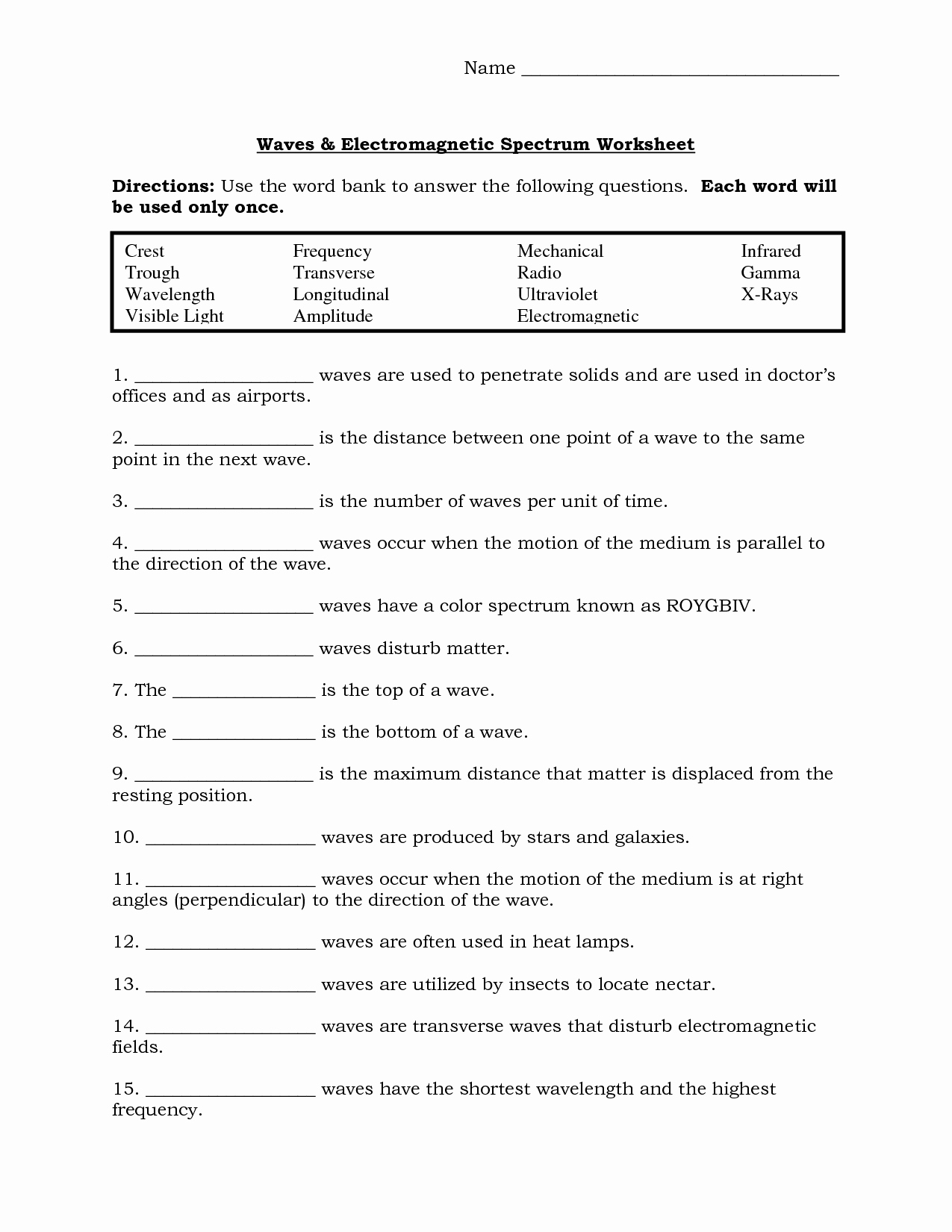 Electromagnetic Spectrum Worksheet High School Elegant 13 Best Of Light Worksheets for Middle School