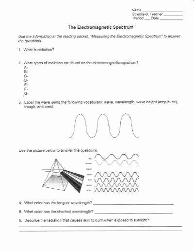 Electromagnetic Spectrum Worksheet High School Inspirational Waves and Electromagnetic Spectrum Worksheet