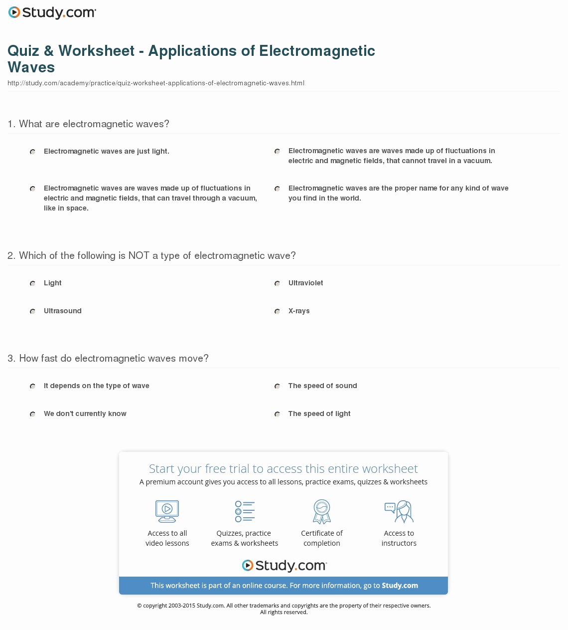 Electromagnetic Waves Worksheet Answers Beautiful Quiz &amp; Worksheet Applications Of Electromagnetic Waves