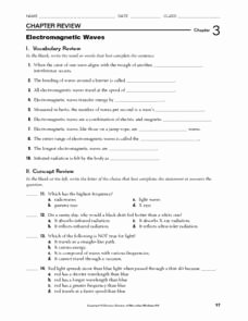 Electromagnetic Waves Worksheet Answers Best Of Electromagnetic Waves 9th 12th Grade Worksheet