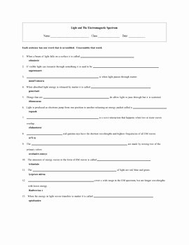 Electromagnetic Waves Worksheet Answers Inspirational 4 Set Light and the Electromagnetic Spectrum Worksheets