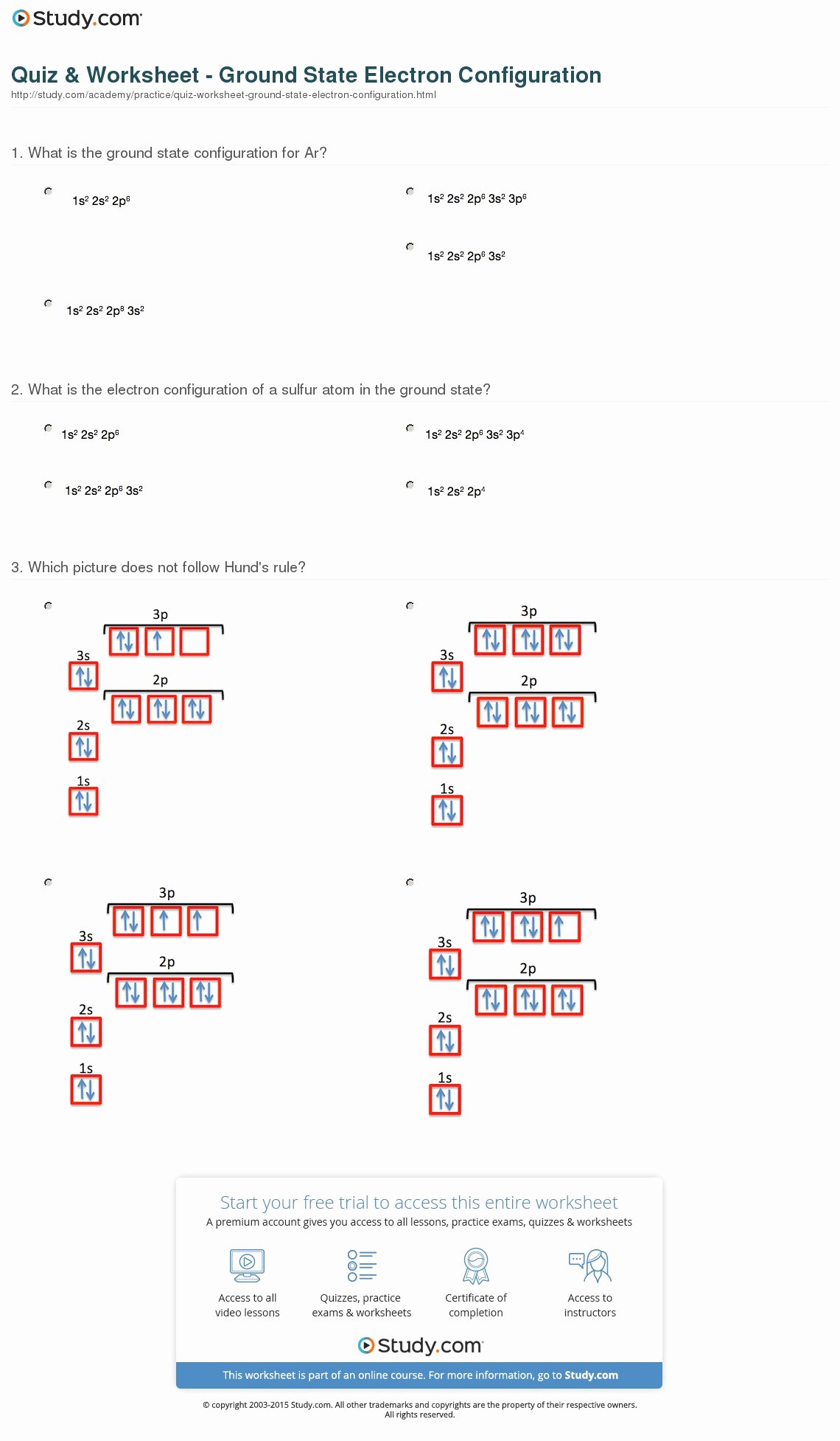 Electron Configuration Practice Worksheet Answers Best Of Quiz &amp; Worksheet Ground State Electron Configuration