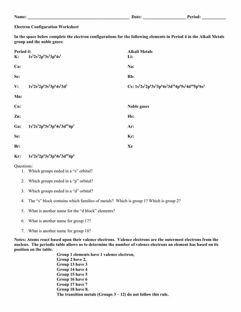 Electron Configuration Worksheet Answers New Electron Configuration Periodic Trend Worksheet
