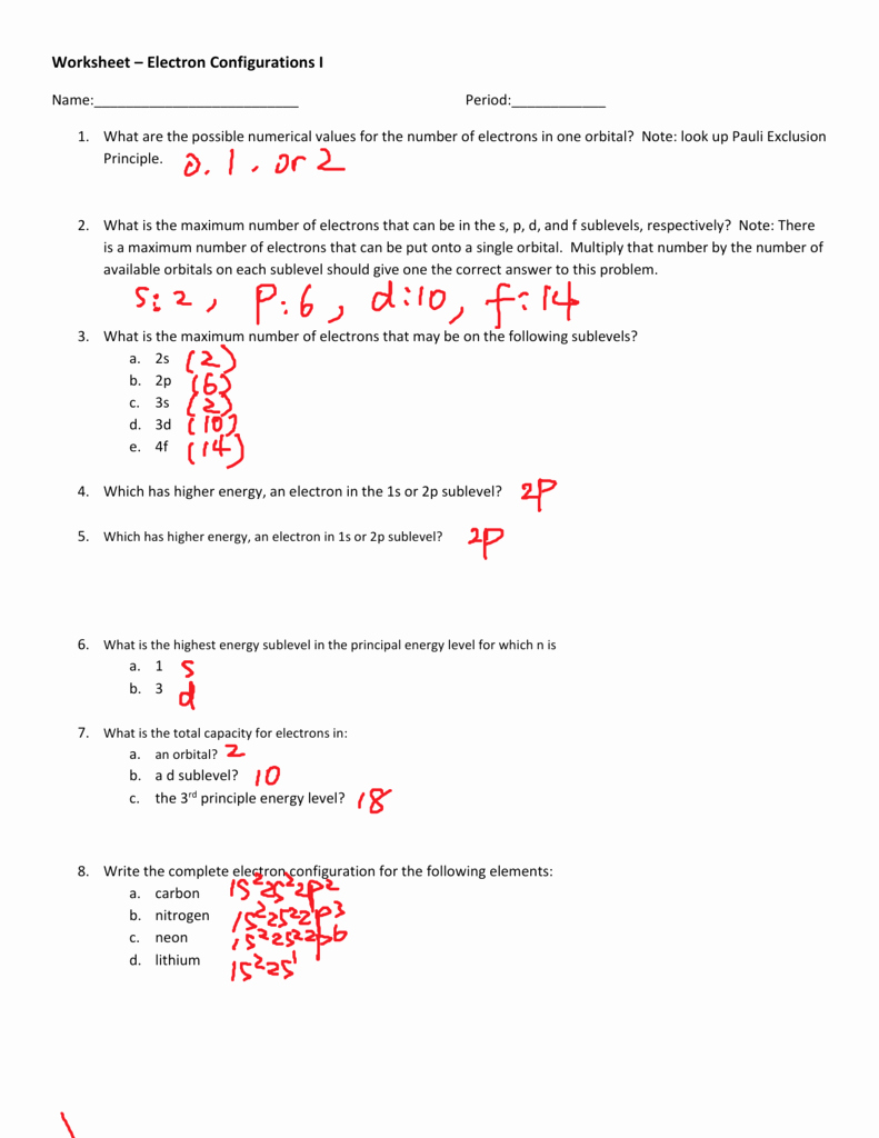 Electron Configuration Worksheet Answers New Electron Configurations Worksheet I Answers