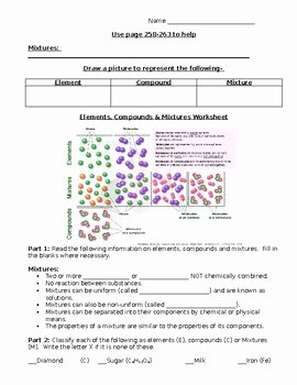 Element Compound Mixture Worksheet Awesome Elements Pounds Mixtures Worksheet with Answer Key