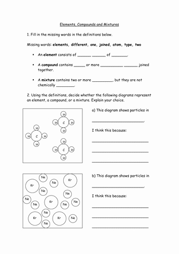 Element Compound Mixture Worksheet Beautiful Worksheet Elements Pounds and Mixtures by Honeill2