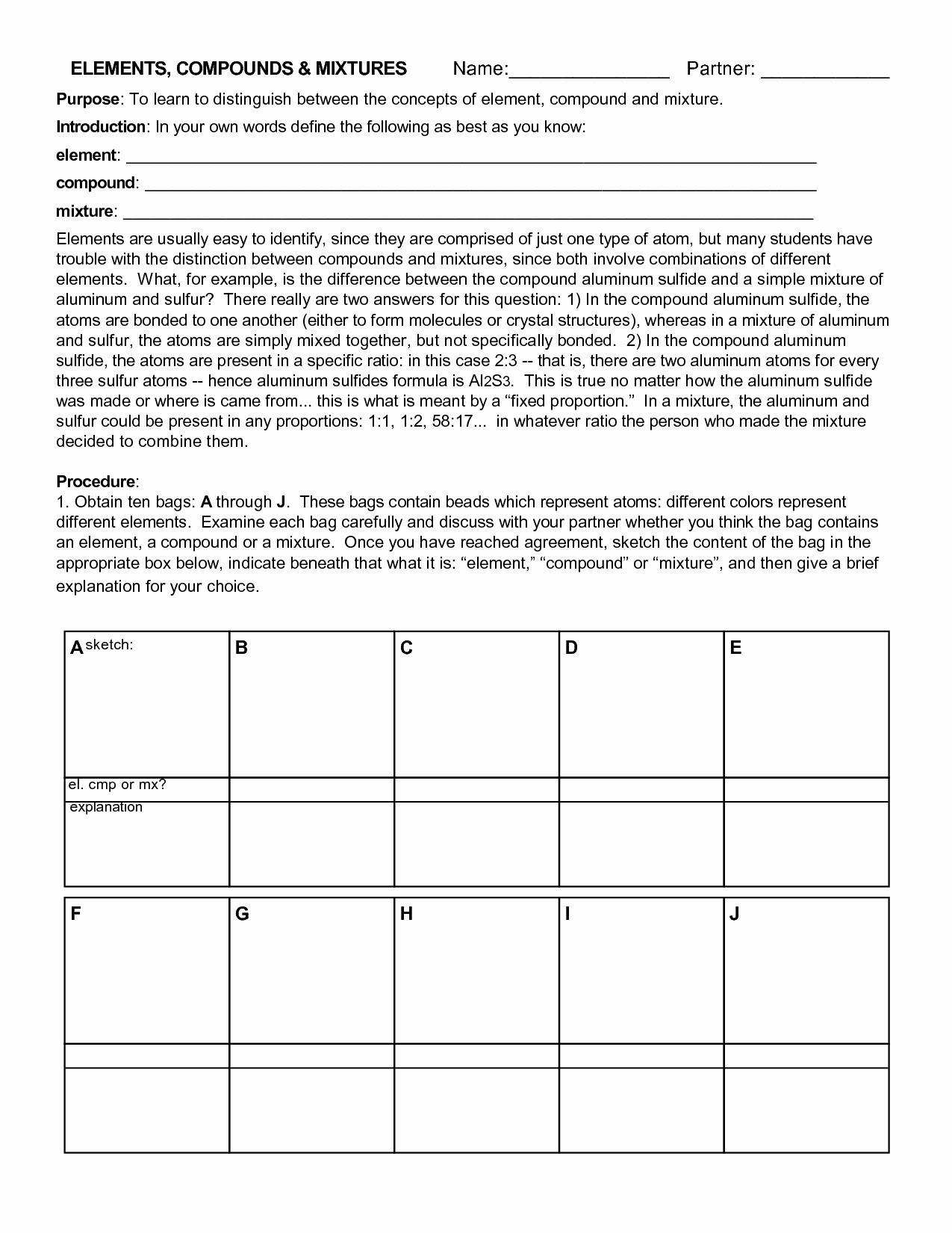 Element Compound Mixture Worksheet Fresh Elements Pounds and Mixtures Coloring Worksheet