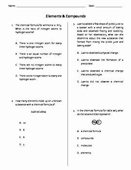 Elements and Compounds Worksheet Best Of Elements &amp; Pounds Quiz Test or Ws