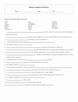 Elements and Compounds Worksheet Elegant 4 Elements Pounds and Mixtures Worksheets with Keys