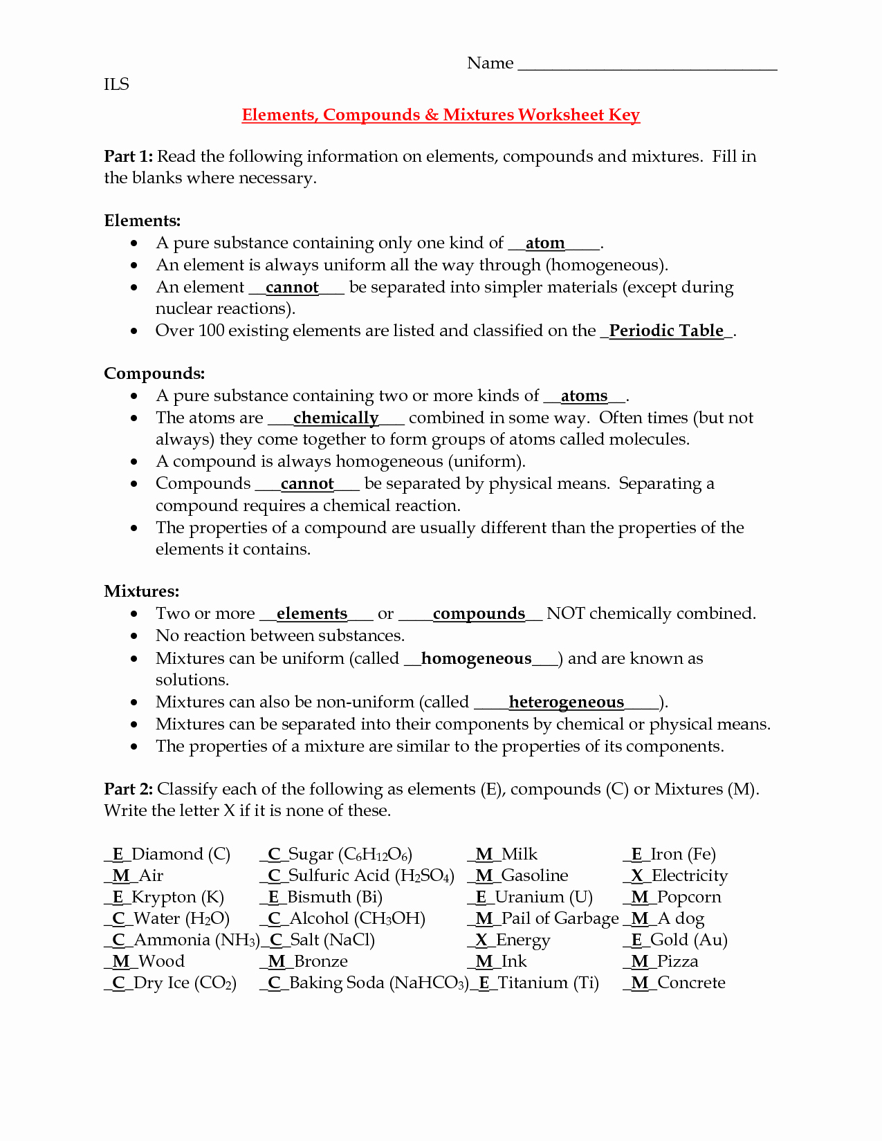 Elements and Compounds Worksheet Luxury 17 Best Of Elements Pounds and Mixtures
