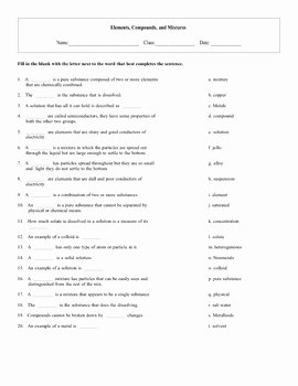 Elements Compounds &amp;amp; Mixtures Worksheet New Elements Pounds and Mixtures Quiz Worksheet