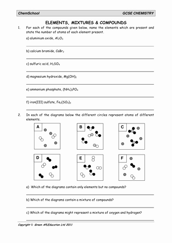 Elements Compounds and Mixtures Worksheet Fresh Elements Mixtures and Pounds