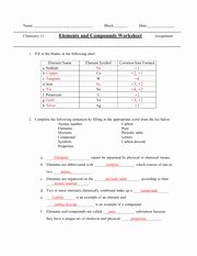 Elements Compounds Mixtures Worksheet Answers Fresh Mixtures Worksheet Name Block Chemistry 11 Date Mixtures